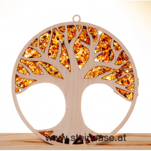 Fensterbild Suncatcher Bernstein - LEBENSBAUM Ø 11cm